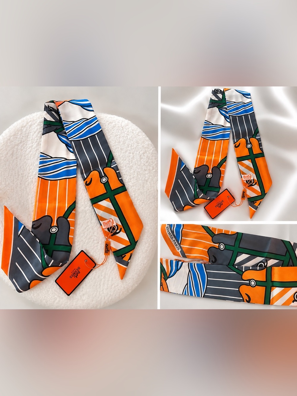 Unlisted Orange Green Blue Graphic Print Twilly Scarf